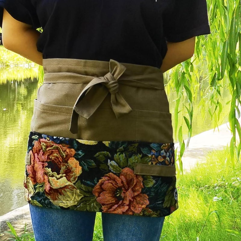 MILCIL Store Garden Apron for Woman, Serve Apron Cute, Flora Half Apron with 8 Pockets, Valentines Gift for Mom Wife Girlfriend - Image 2